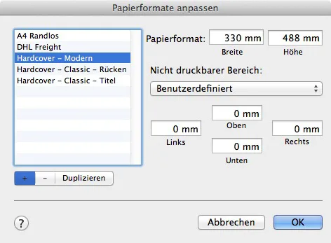Papierformat anpassen Design