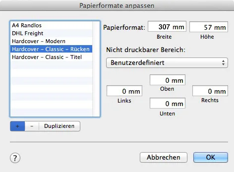 Papierformat anpassen Retro Rücken