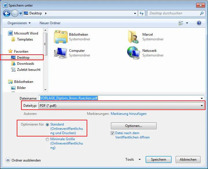 PDF speichern unter Windows