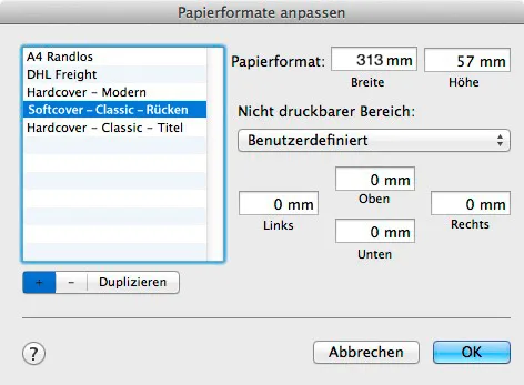 Papierformat anpassen Retro Rücken