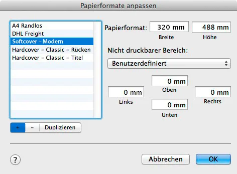 Papierformat anpassen Design